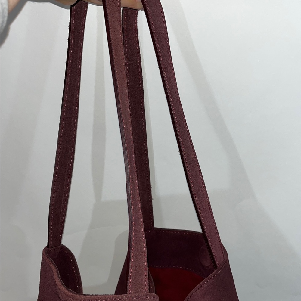 Garnet Hill Shoulder Tote Bag Suede Large Aubergine Made in Italy - Picture 9 of 9